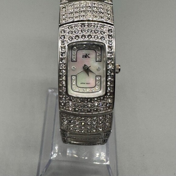 Adee Kaye Watch Women Silver Rhinestone Bracelet Mother of Pearl Quartz Works 7" - Picture 1 of 13